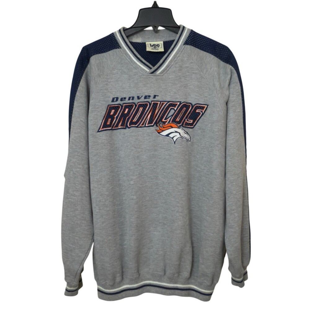 Vintage Lee Sport Mens Denver Broncos Crewneck Sweatshirt XL Gray Blue